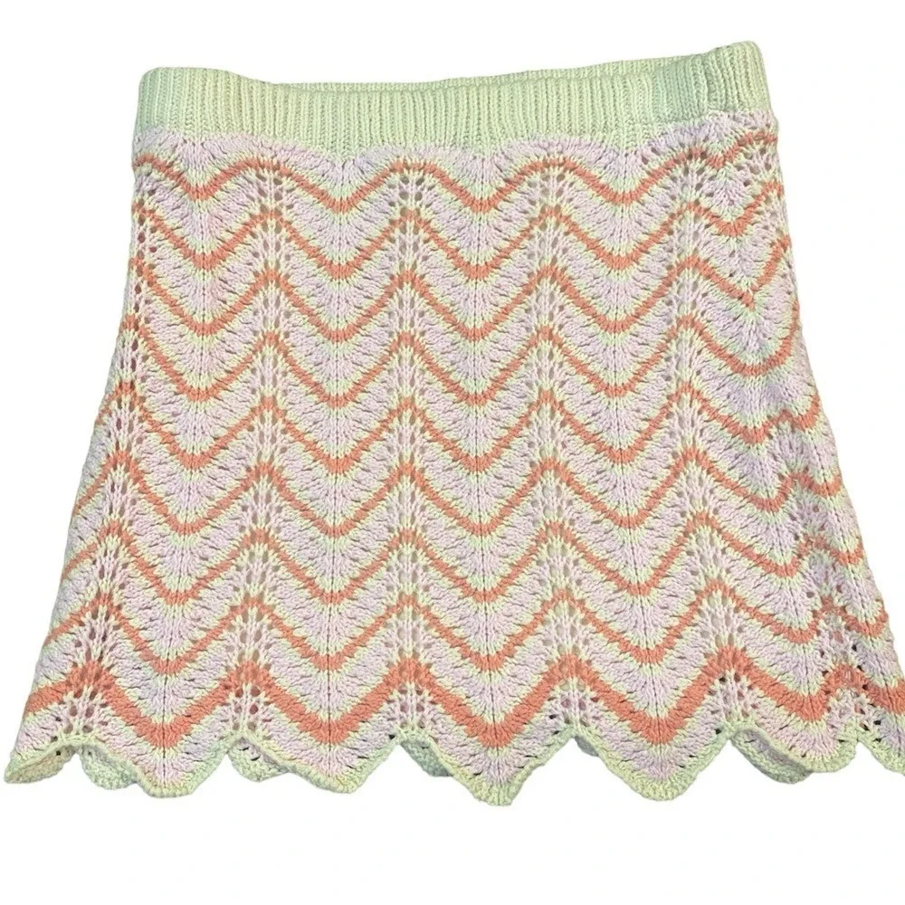 Freshman 1996 Crochet Mini Skirt, Striped Chevron Pattern, Cotton Blend, Small‎